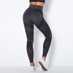 Seamless Mesh Knit Yoga Leggings High-Waist Hip-Lifting Sports Fitness Pants