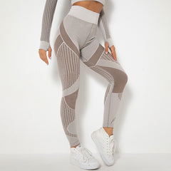 Seamless Mesh Knit Yoga Leggings High-Waist Hip-Lifting Sports Fitness Pants