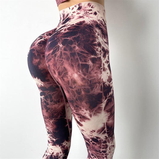 Tie-Dye Seamless Knitted Peach Hip Yoga Pants