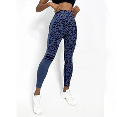 Chemical Fiber Blend Leopard Print Yoga High Waist Tights Fashion Sports Seamless Trousers Fitness Pants